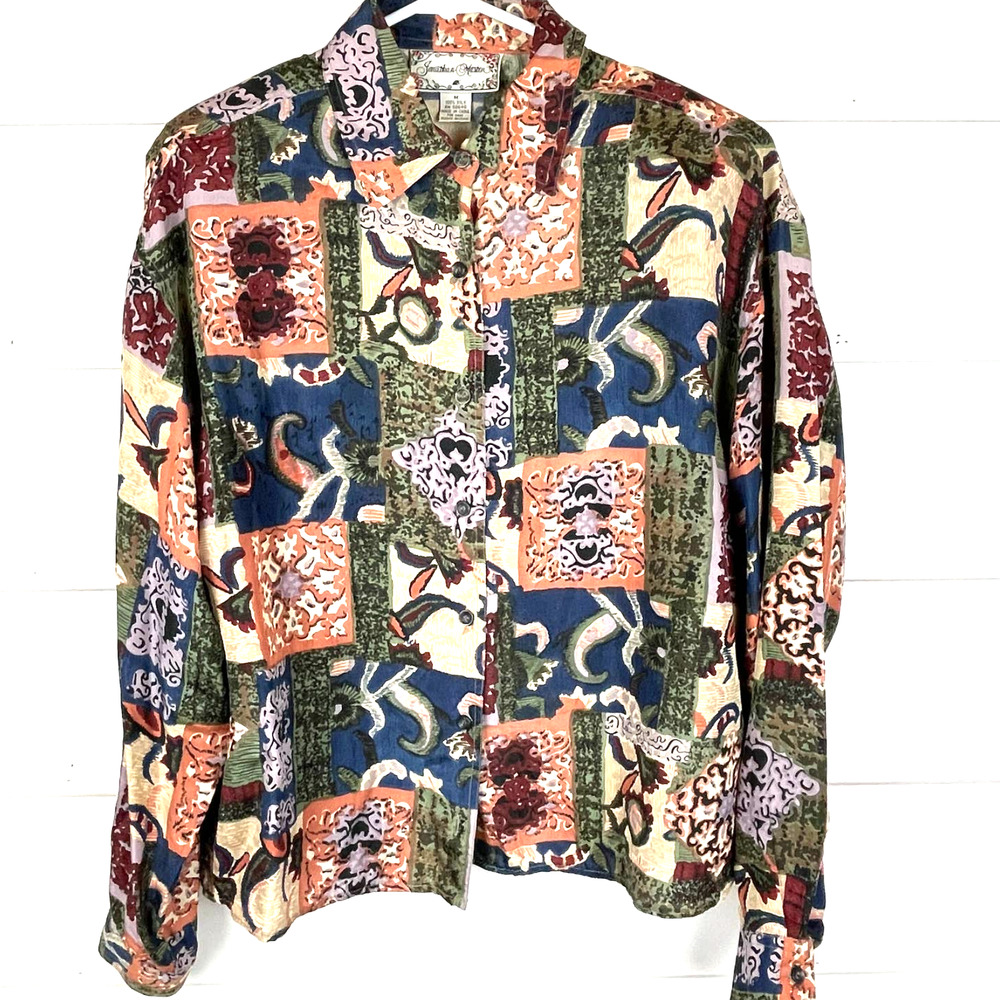 Vintage Jonathan Martin Silk Shirt Womens Medium Button Down Long Sleeve Collar